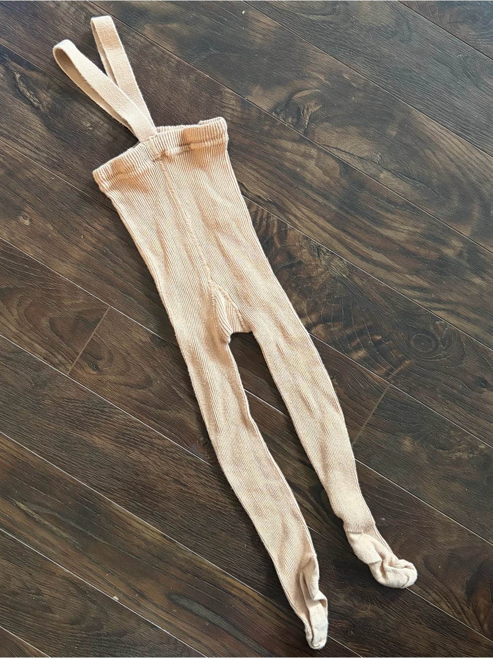 Silly Silas. Neutral Beige Ribbed Knit Footed Romper/Tights